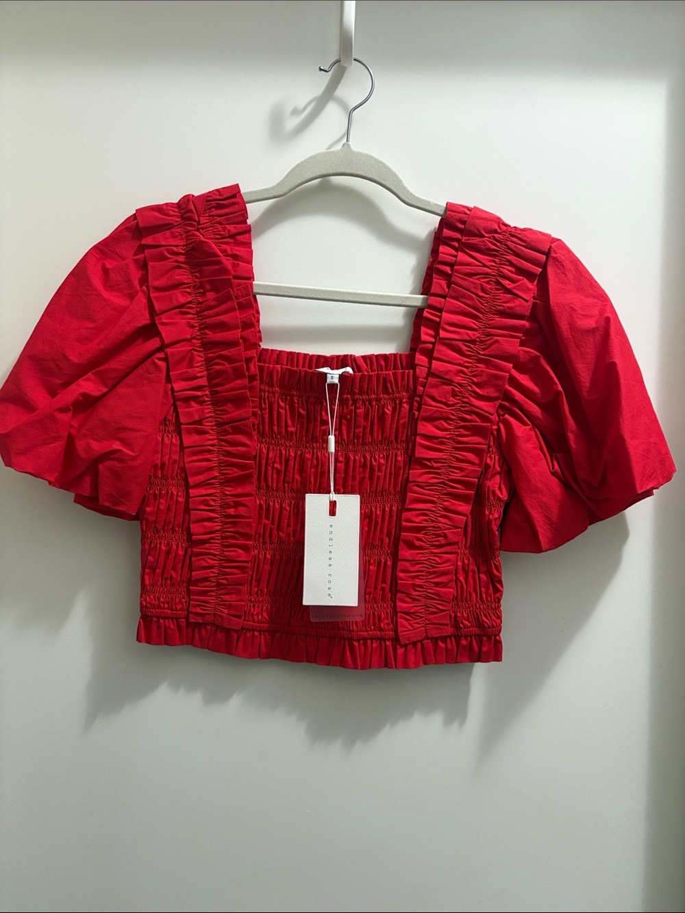 Endless Rose Red Ruffled Smocked Square-Neck Crop Top